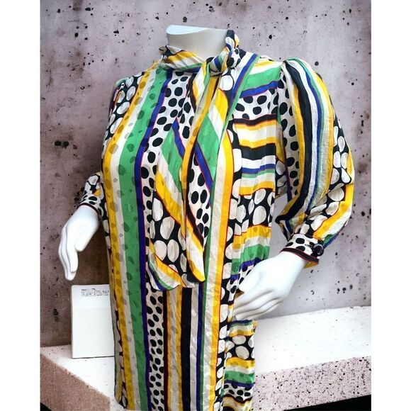 VINTAGE 80'S ADELE SIMPSON MULTI PRINT MOD DRESS Sz 16 - Picture 4 of 11